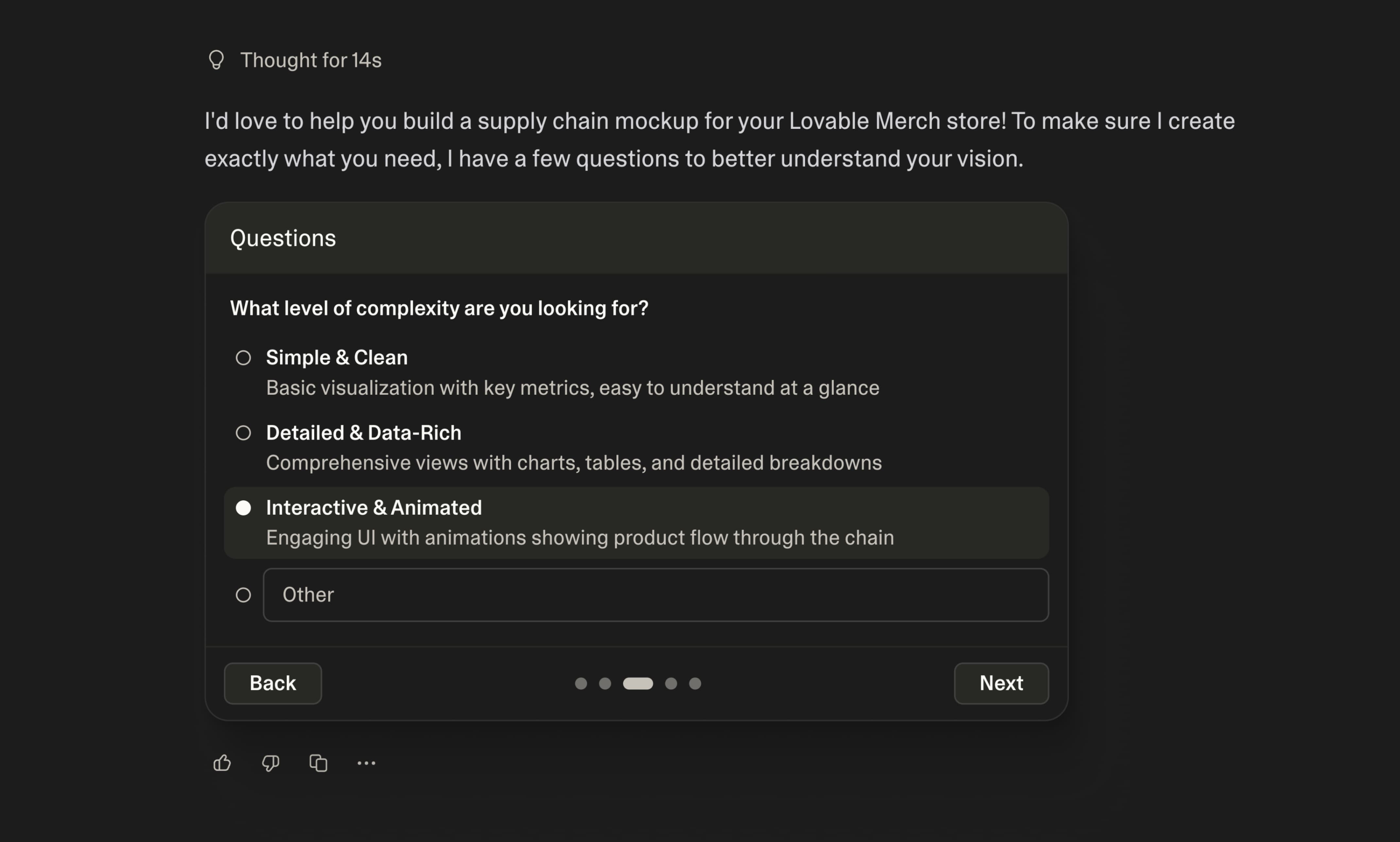 Follow-up questions asked by Lovable agent to clarify the user request